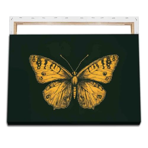 Gold Butterfly Paintings Green Gold Abstract Wall Art Moody Insect Artwork Vintage Butterfly Pictures Abstract Moody Animal Prints Wild Animals Painting Living Room Decor 16x24inch Framed