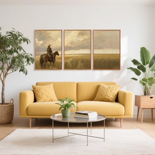 3 Pcs Western Cowboy Framed Wall Art 16x24 Inch