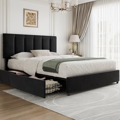 Full Size Bed Frame with 4 Storage Drawers