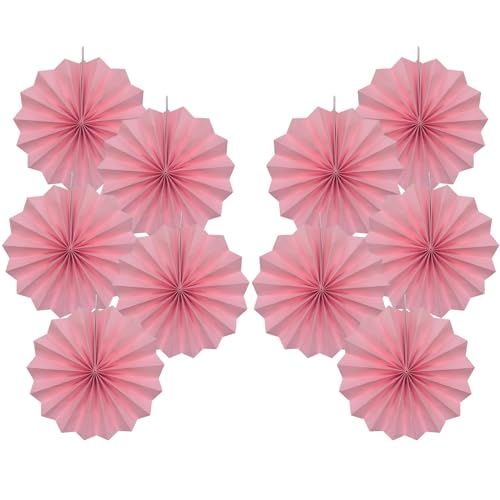 Pink Party Decorations Pink Hanging Ceiling Paper Fans 8in DIY Set (30 Count)