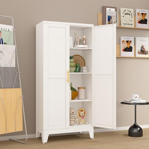 Metal Pantry Cabinet with 2 Doors and Adjustable Shelves