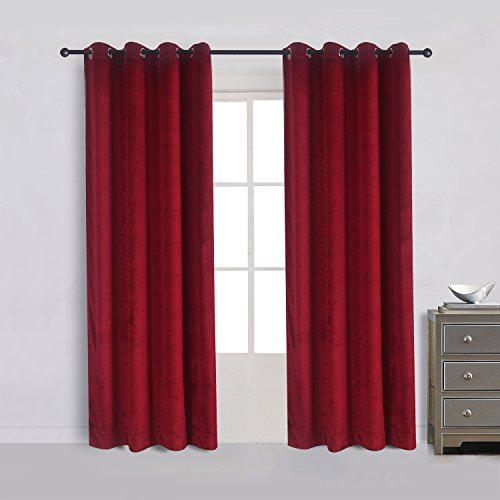 Set of 2 Heavy Velvet Flannel Blackout Window Curtains Drapes with Top Grommet Draperies Eyelet 52 Inches Wide by 120 Inches Long