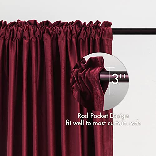 Burgundy Red Blackout Velvet Curtains Drapes 63 Inch Long 52"x63" (2 Count)