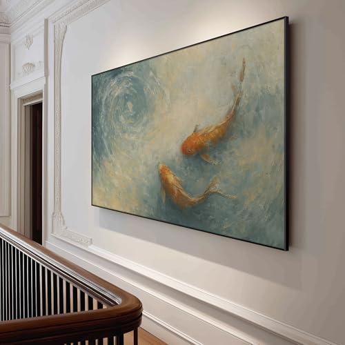 46"x72" Extra Large Framed Wall Art Koi Fish Swirl Tranquil Water Illustration for Home Living Room Bedroom Decor