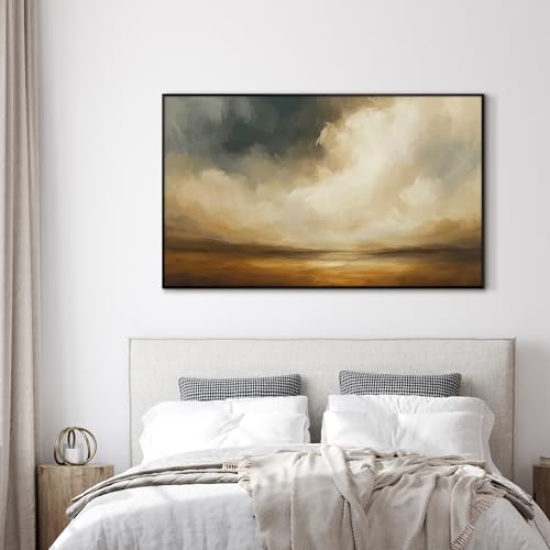 36"x60" Extra Large Framed Wall Art Golden Horizon Dramatic Abstract Landscape Illustration for Home Living Room Bedroom Decor