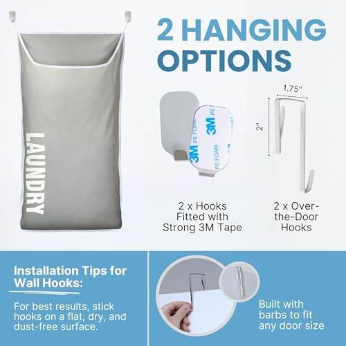 Hanging Laundry Hamper Bag XL 40x22" (2 Count)