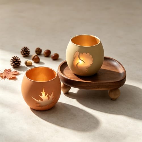 Thanksgiving Votive Candle Holder Set of 6 for Fall Table Centerpiece Decor (6 Count)