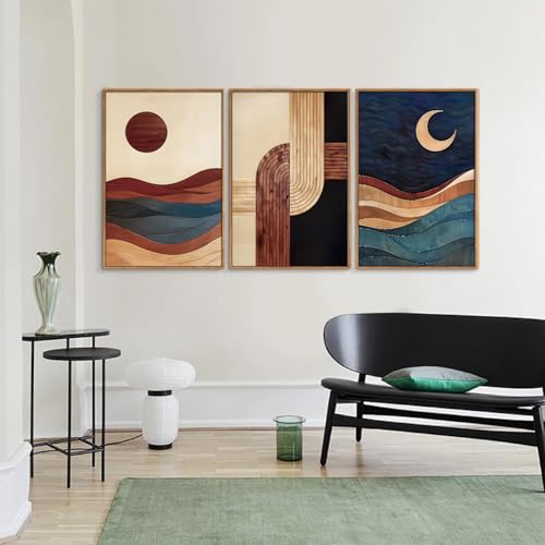 Boho Mid Century Modern Framed Canvas Wall Art
