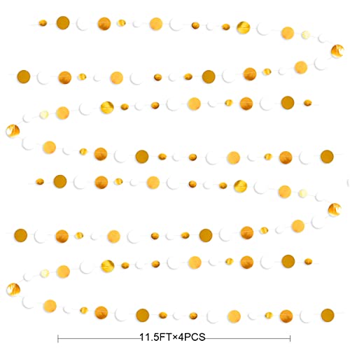 46 Feet White and Gold Circle Dots Garland Hanging Paper Polka Dots Streamer for Birthday Bachelorette Engagement Anniversary Wedding Bridal Shower Christmas Holiday Party Decorations Supplies