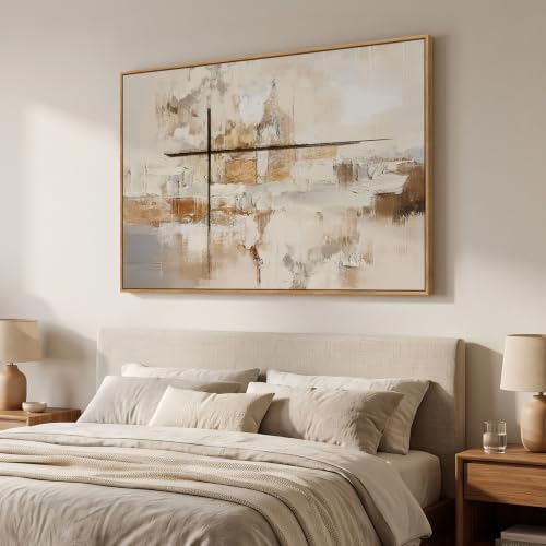 Extra Large Framed Neutral Beige Abstract Wall Art