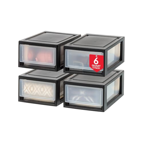 4-Pack, 6 Qt. Small Stacking Drawer Storage Organizer, Black (4 Count)