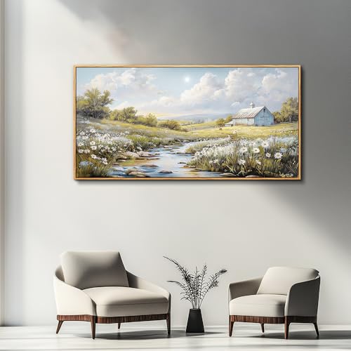 Wall Art For Living Room Large Canvas Wall Decor For Bedroom Flower Watercolour Painting Office Decoration Countryside Scenery Mural Artwork Ready To Hang Home Decor 24x48 In Wood Framed