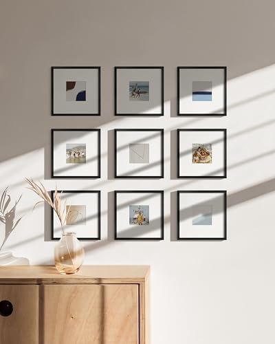 8x8 Black Metal Picture Frames Matted to 4x4 (9 Count)