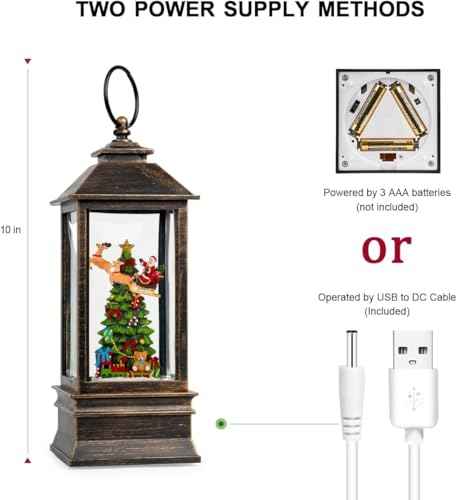 10.4" Christmas Snow Globe Flying Santa Around The Tree Water Lantern