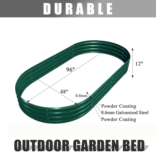 6 Pack 8x4x1FT Galvanized Raised Garden Bed Kit Oval Metal Ground Planter Box Outdoor Bottomless Planter Raised Beds for Vegetables Flowers Herbs Fruits