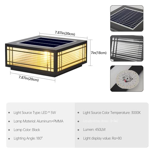 7.87 In Solar Powered Outdoor Pillar Lights