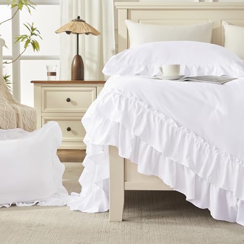 White Ruffle Comforter Set Queen Size