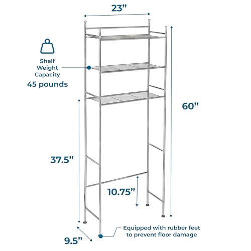 Over-the-Toilet Bathroom Storage Shelf, Steel, Chrome, 3-Tier
