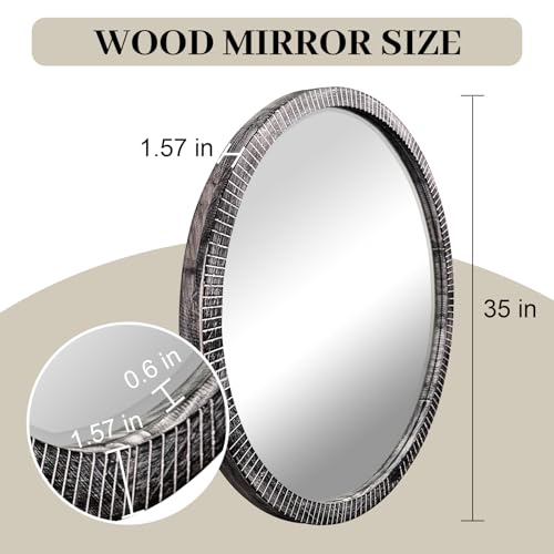 35" Round Wood Mirror