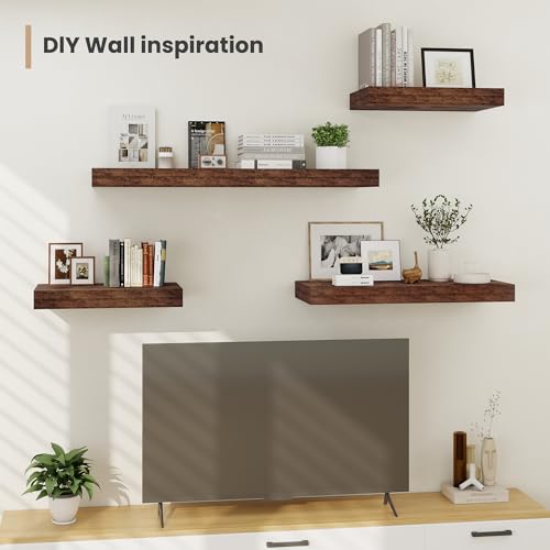 24 x 12 Deep Floating Shelves Wall Mounted Set of 2 Rustic Brown (2 Count)