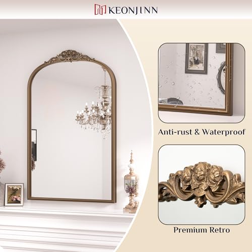 24x30 Gold Vintage Arched Mirror for Wall