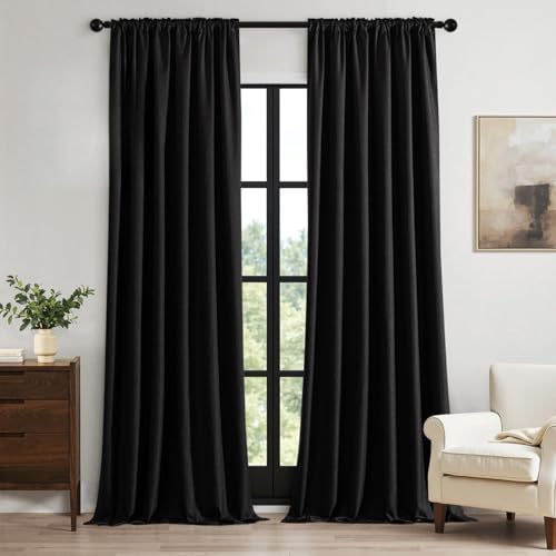 100% Blackout Back Tab Pleat Linen Curtains 50" Wx96 L (2 Count)