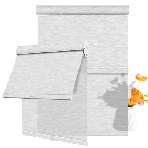 Cordless Dual Roller Shades.Maze White.54 W x 64" H