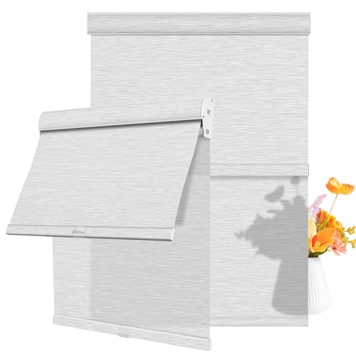 Cordless Dual Roller Shades.Maze White.27 W x 36" H