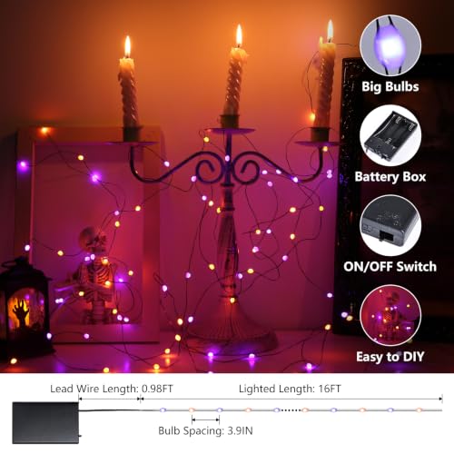 2 Pack 50 LED Battery Operated Halloween Lights Outdoor Waterproof