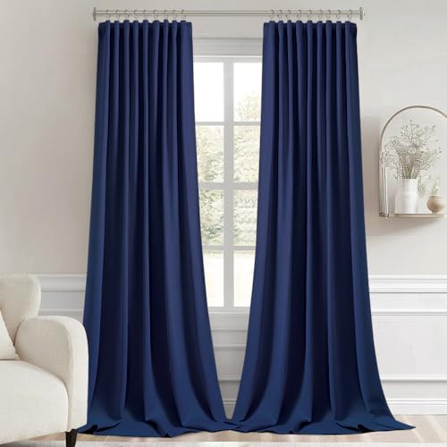 Navy Blue Back Tab Blackout Curtains 52x102 Inch Long 2 Panels Set (2 Count)