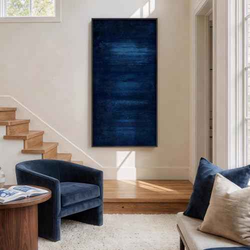 Large Framed Navy Blue Abstract Wall Art