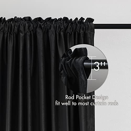 Black Blackout Velvet Curtains Drapes 96 Inch Long 52"x96" Bedroom (2 Count)