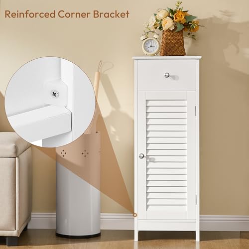 Small Bathroom Storage Cabinet with Drawer & Louvered Door