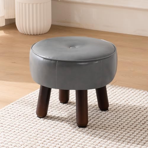 Round Leather Pouf Ottoman Footstool