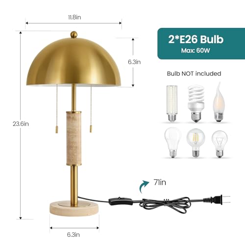 24" Modern Table Lamps Set of 2 for Living Room Gold Metal Nightstand Lamp with High (2 Count)