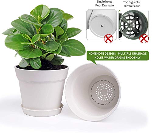 7.5 Inch Plastic Flower Pots with Drainage Holes and Trays (8 Count)
