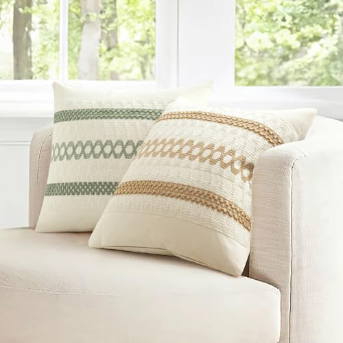 Set of 2 Sage Green Boho Decorative Pillow Covers 24x24 Inch (2 Count)