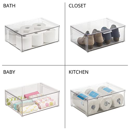 Plastic Stackable Bathroom Storage Organizer Bin Containers with Front Pull Drawer for Bathroom Countertop