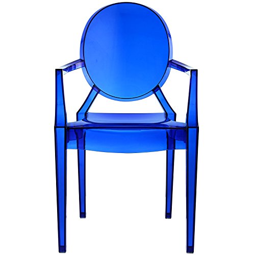EEI-121-BLU Casper Modern Acrylic Stacking Kitchen and Dining Room Arm Chair in Blue - Fully Assembled