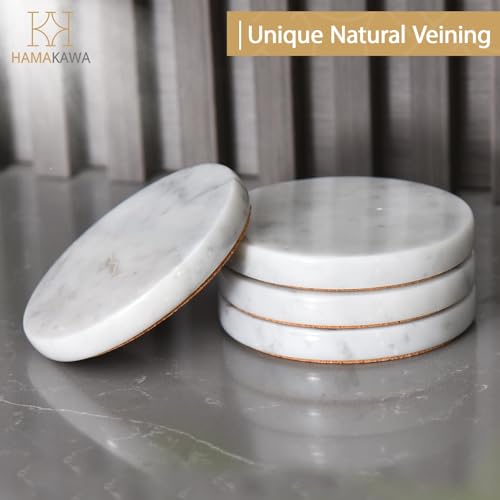 Real Natural Marble Coasters Set of 4 (4 Count)