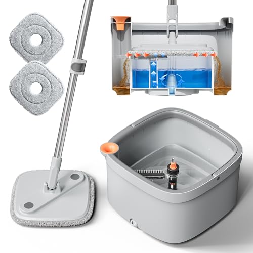 Spin Mop and Bucket Set with Self Separation Dirty and Clean Water System