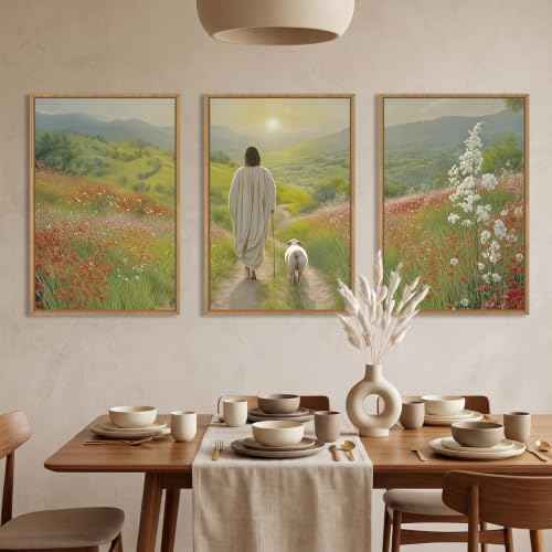 Large Jesus and Lamb Christian Framed Canvas Wall Art