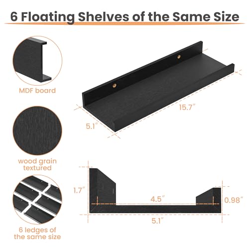 Floating Shelves for Wall Decor and Storage (6 Count)