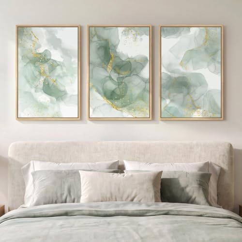 Framed Sage Green Abstract Wall Art for Bedroom (3 Count)