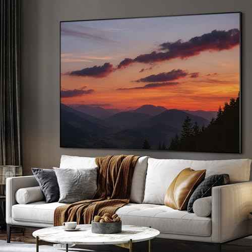 60"x72" Extra Large Framed Wall Art Scenic Sunset Over Mountain Range with Glowing Sky for Home Living Room Bedroom Decor