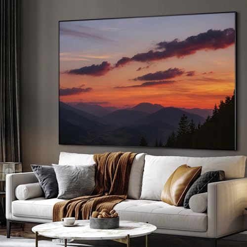 46"x60" Extra Large Framed Wall Art Scenic Sunset Over Mountain Range with Glowing Sky for Home Living Room Bedroom Decor