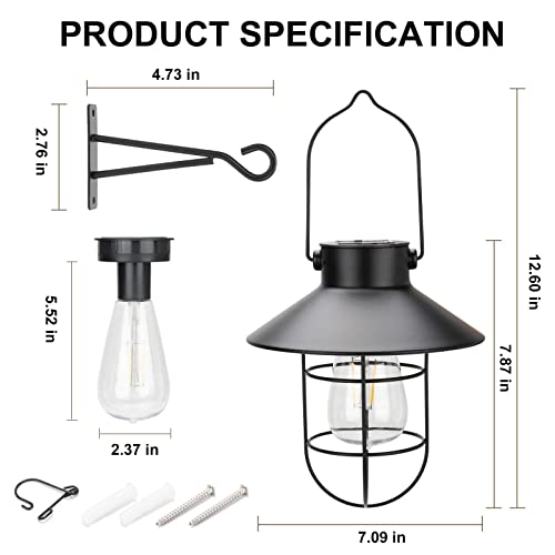Solar Lanterns Outdoor Metal Solar Powered Hanging Lights Waterproof for Wall Barn Yard Garden Patio Garage Balcony Porch Fence Decor (2 Count)