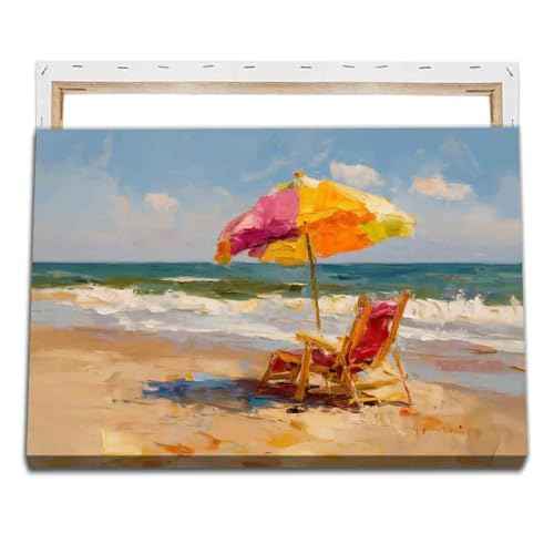 Beach Umbrella Wall Art Abstract Ocean Print Summer Beach Posters Ocean Landscape Pictures Pastel Summer Artwork Summer Sea Picture pink preppy wall art living room decor 16x24inch Framed