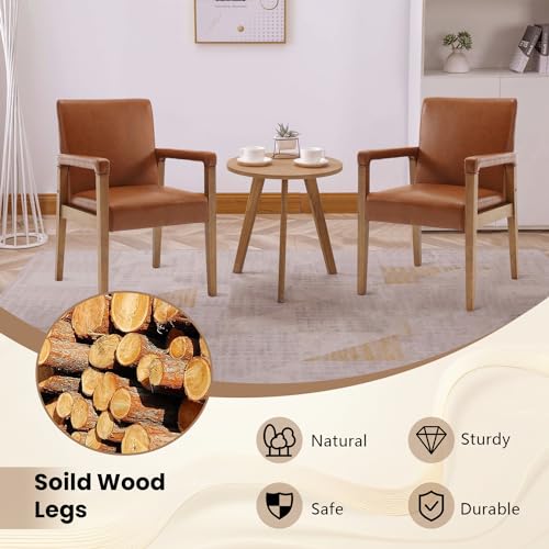 Modern Dining Chairs Set of 4 Faux Leather Kitchen Arm Chairs Upholstered Accent Chairs with Wooden Legs for Dining Room