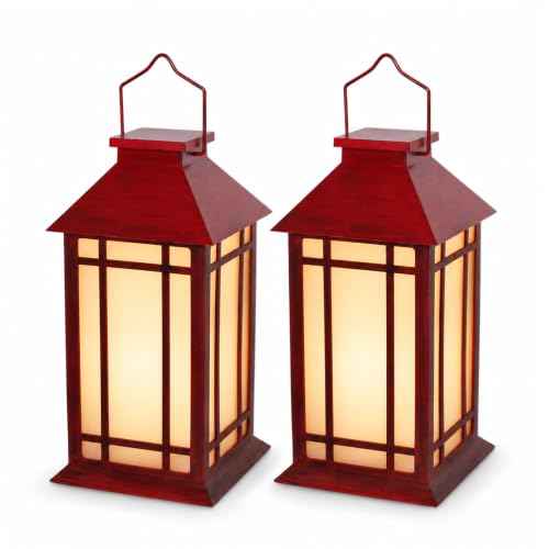 13 Inch Christmas Outdoor Decorative Lanterns with Candle Timer 2 Pack